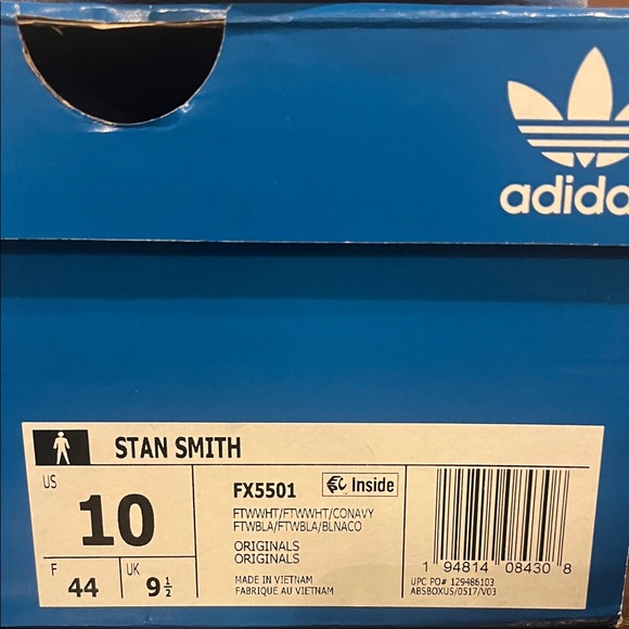 NWT Adidas Original Stan Smith White and Black Sneakers. Size 10 - Picture 5 of 11